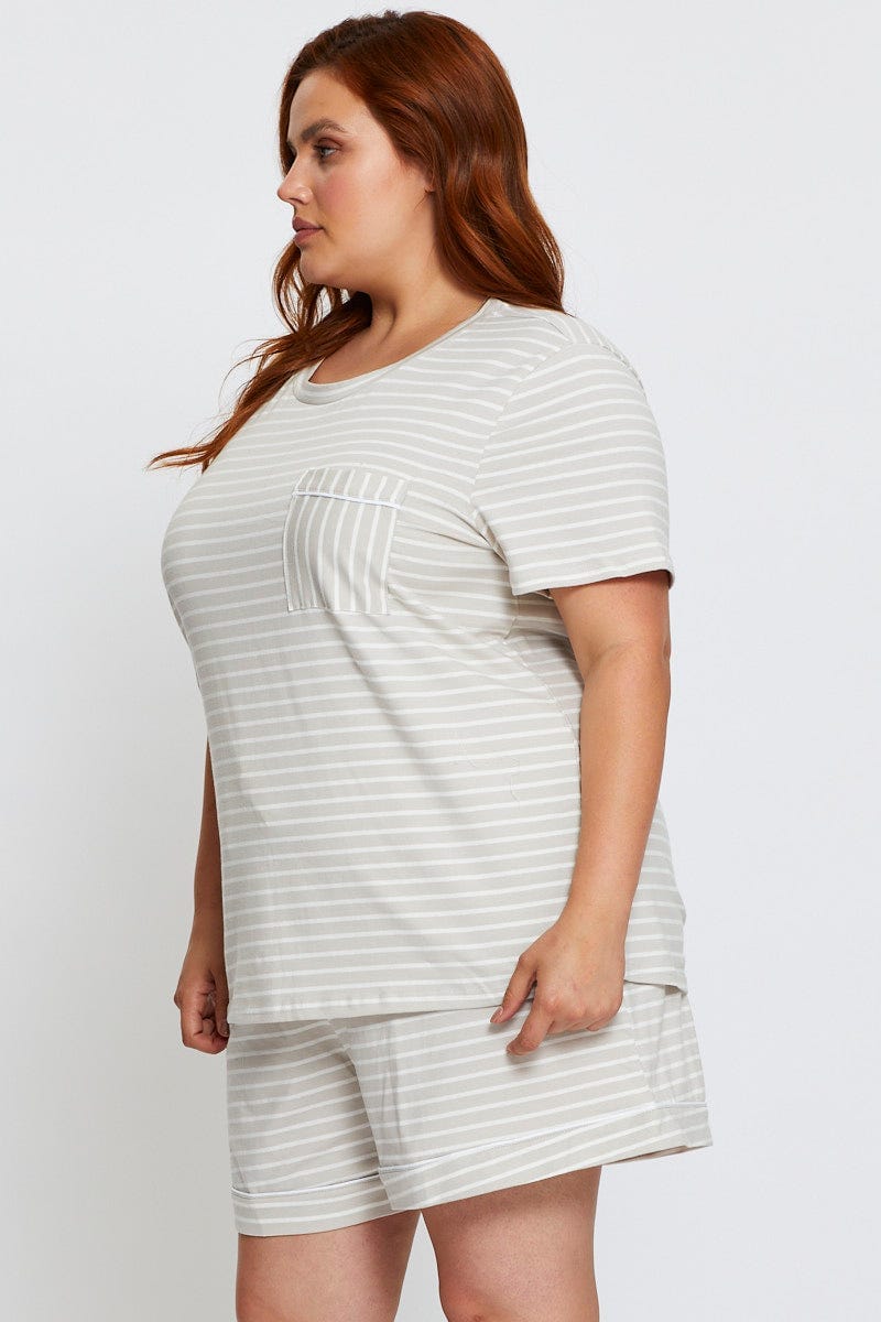 Stripe Short Sleeve Jersey Crew Neck For Women By You And All