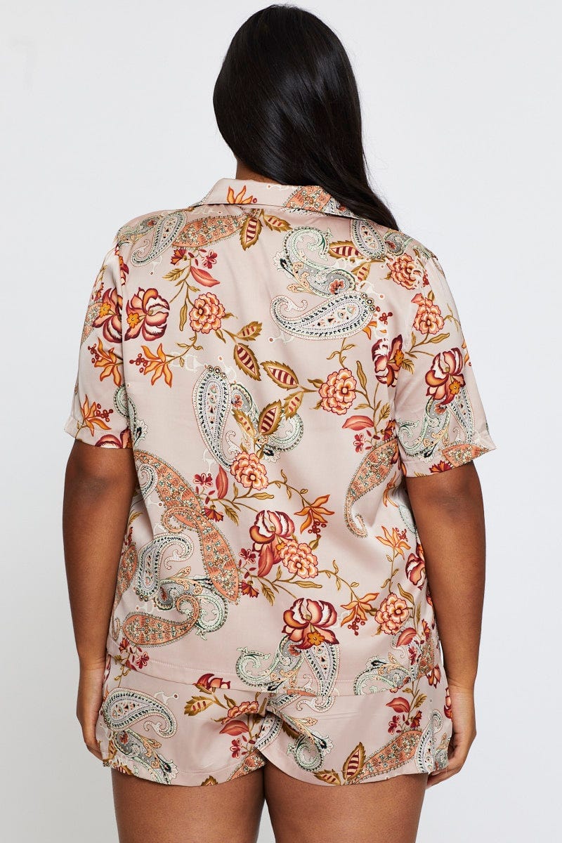 Print Short Sleeve Satin Collared For Women By You And All