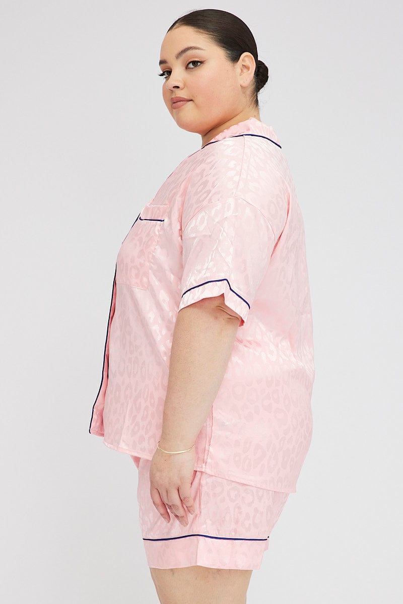 Pink Pyjama Set Satin Leopard Jacquard Piping Pj for YouandAll Fashion