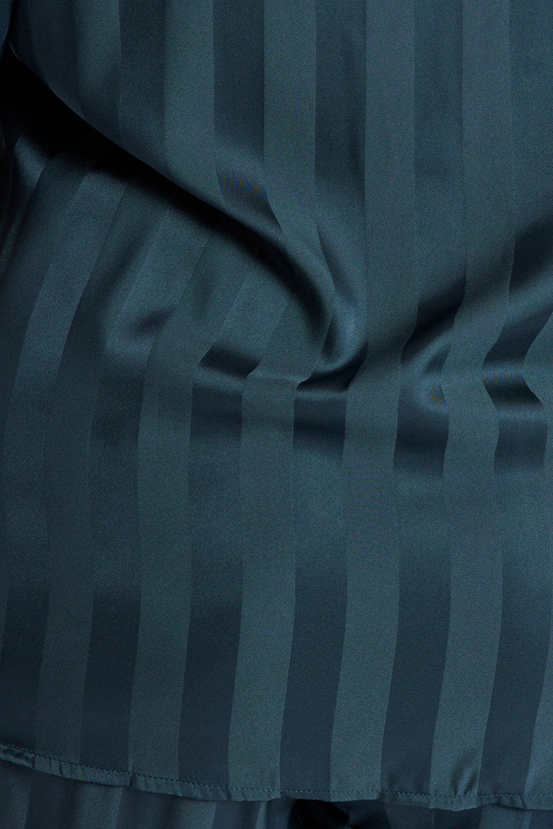 Blue Satin Pyjama Jacquard Stripe Piping PJ Set for YouandAll Fashion