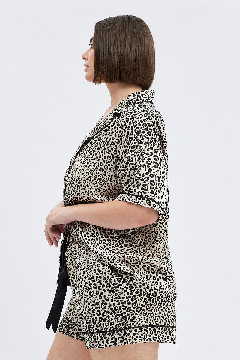 Multi Animal Print Leopard PJ Satin Set Piping Button Pyjama for YouandAll Fashion