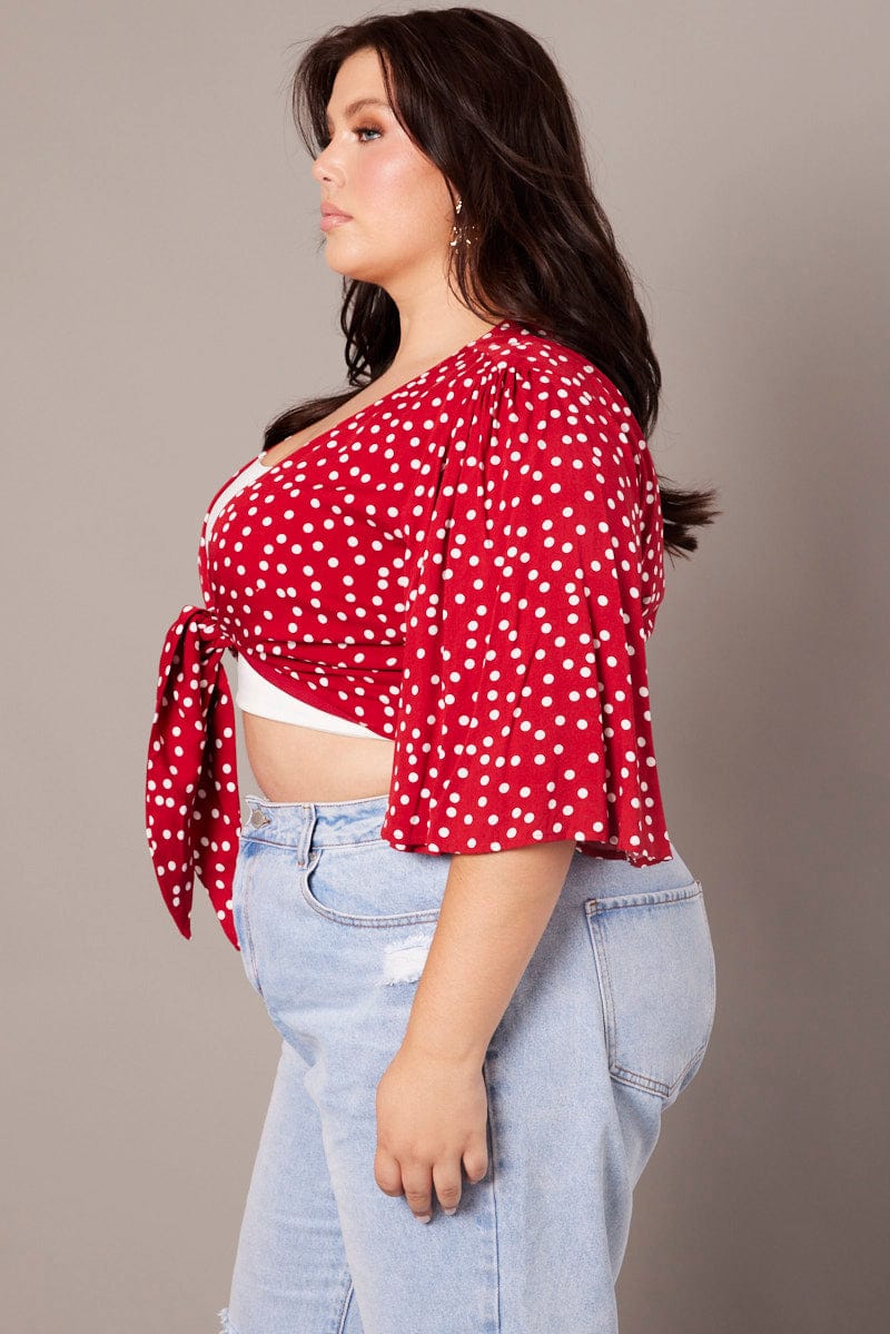 Polka Dot Crop Borelo Short Sleeve Tie Up for YouandAll Fashion