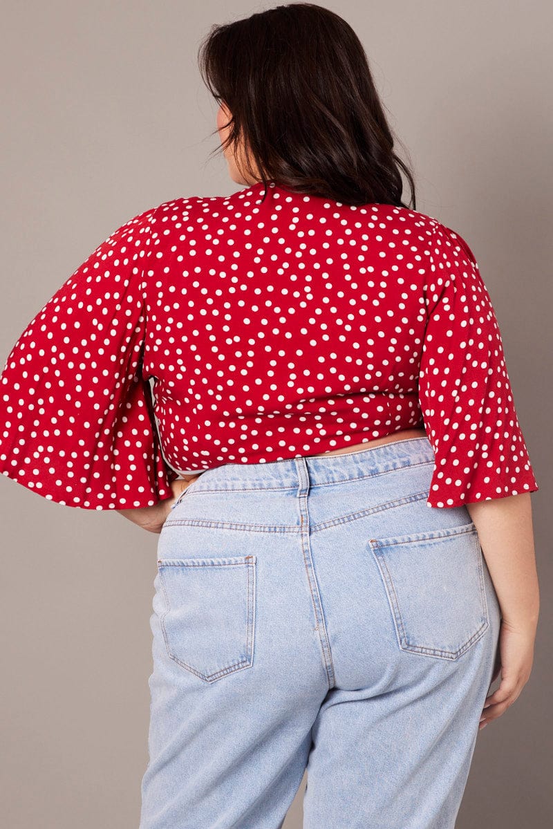 Polka Dot Crop Borelo Short Sleeve Tie Up for YouandAll Fashion