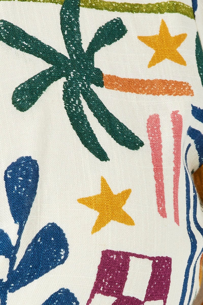 Multi Abstract Tie Front Bolero Top Linen Blend for YouandAll Fashion