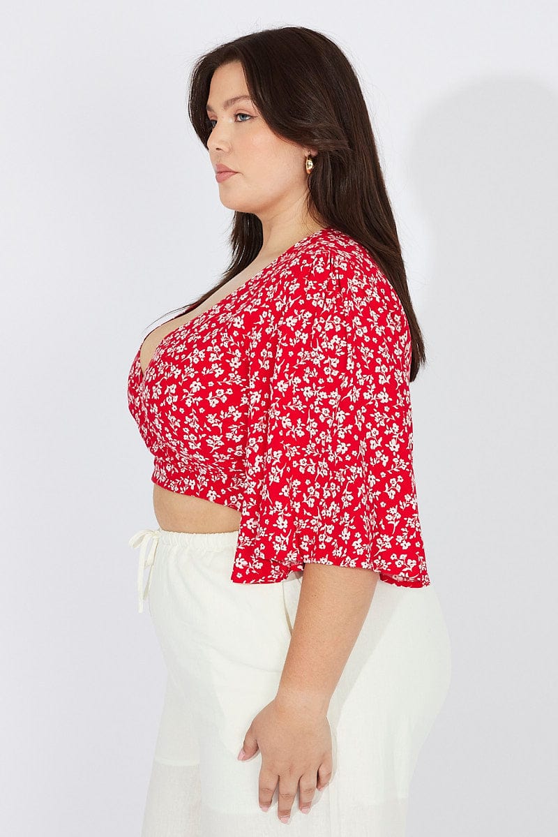 Red Ditsy Ditsy Bolero Tie Top for YouandAll Fashion