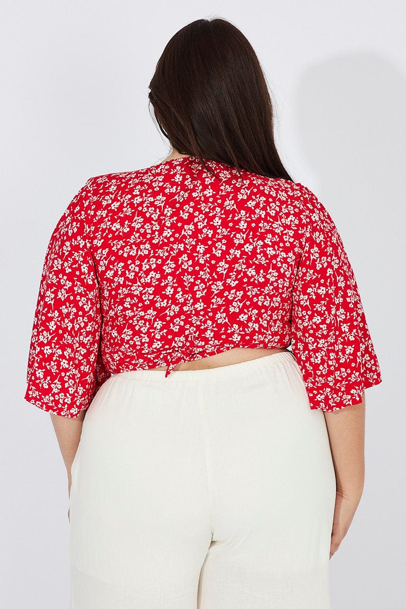 Red Ditsy Ditsy Bolero Tie Top for YouandAll Fashion