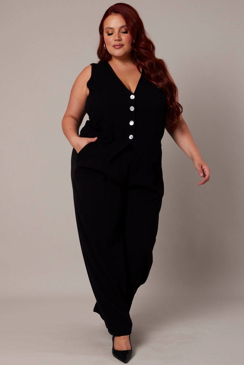 Black Sleeveless Vest Linen Blend for YouandAll Fashion