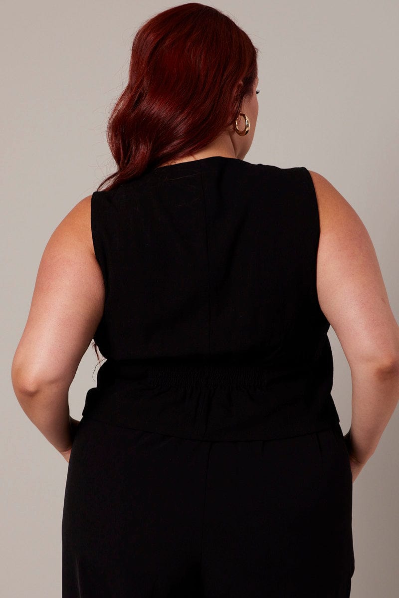 Black Sleeveless Vest Linen Blend for YouandAll Fashion