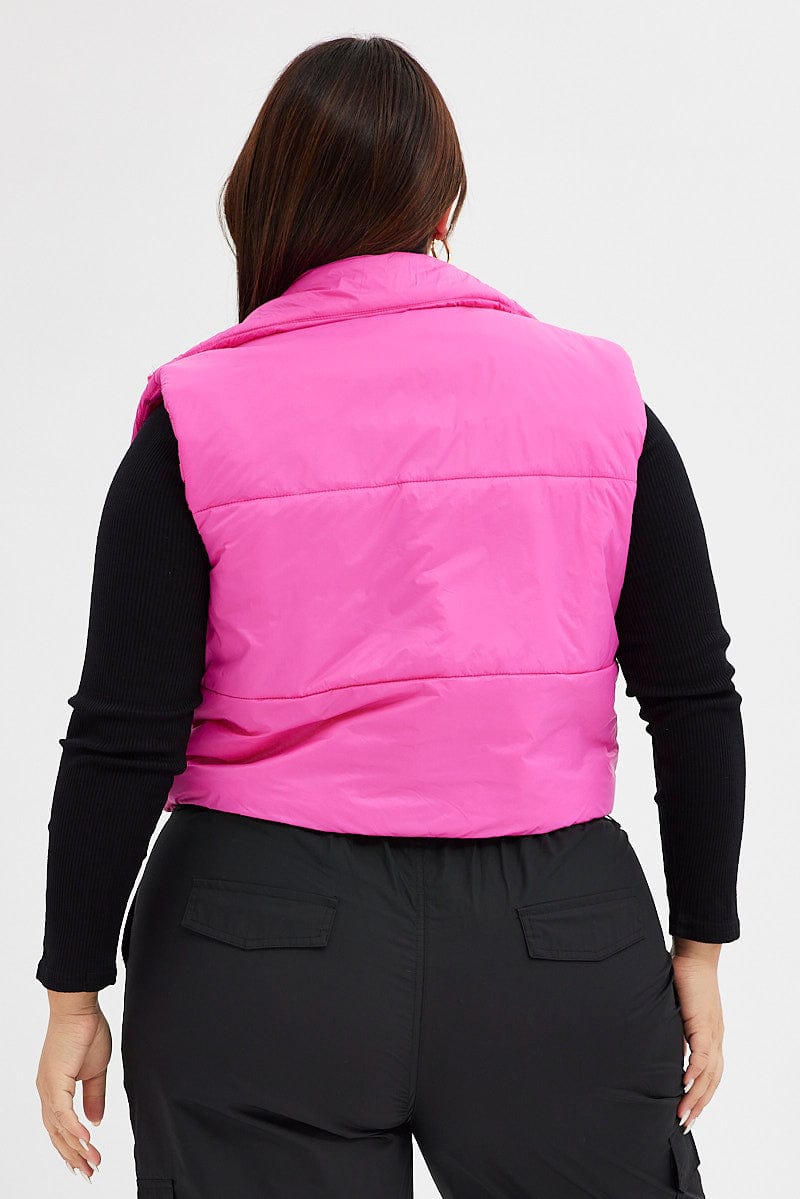 Pink Puffer Vest Sleeveless Crop for YouandAll Fashion