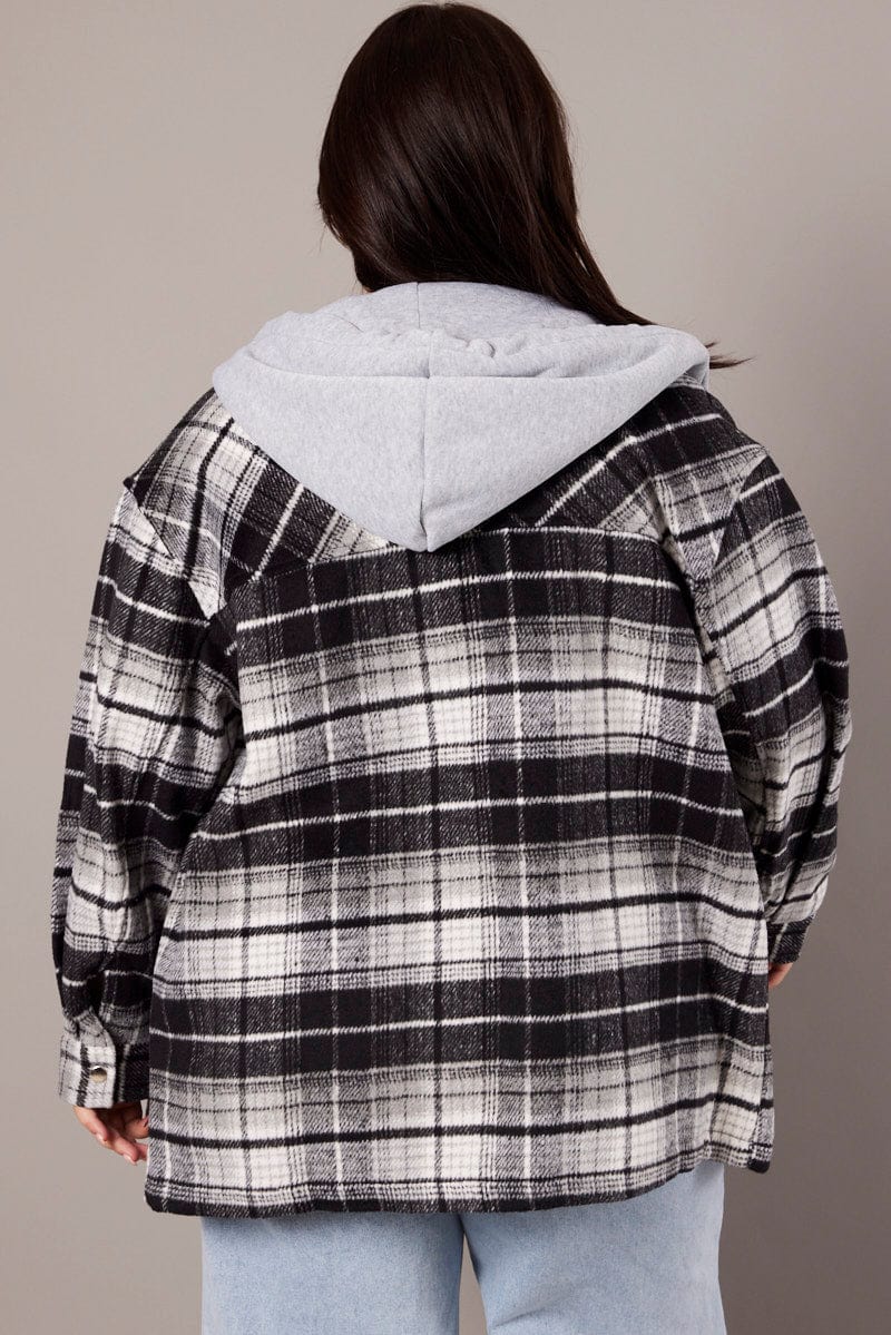 Black Check Hoodie Shacket for YouandAll Fashion