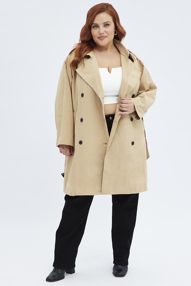 Camel Trench Coat Lined With Belt Mid Length for YouandAll Fashion