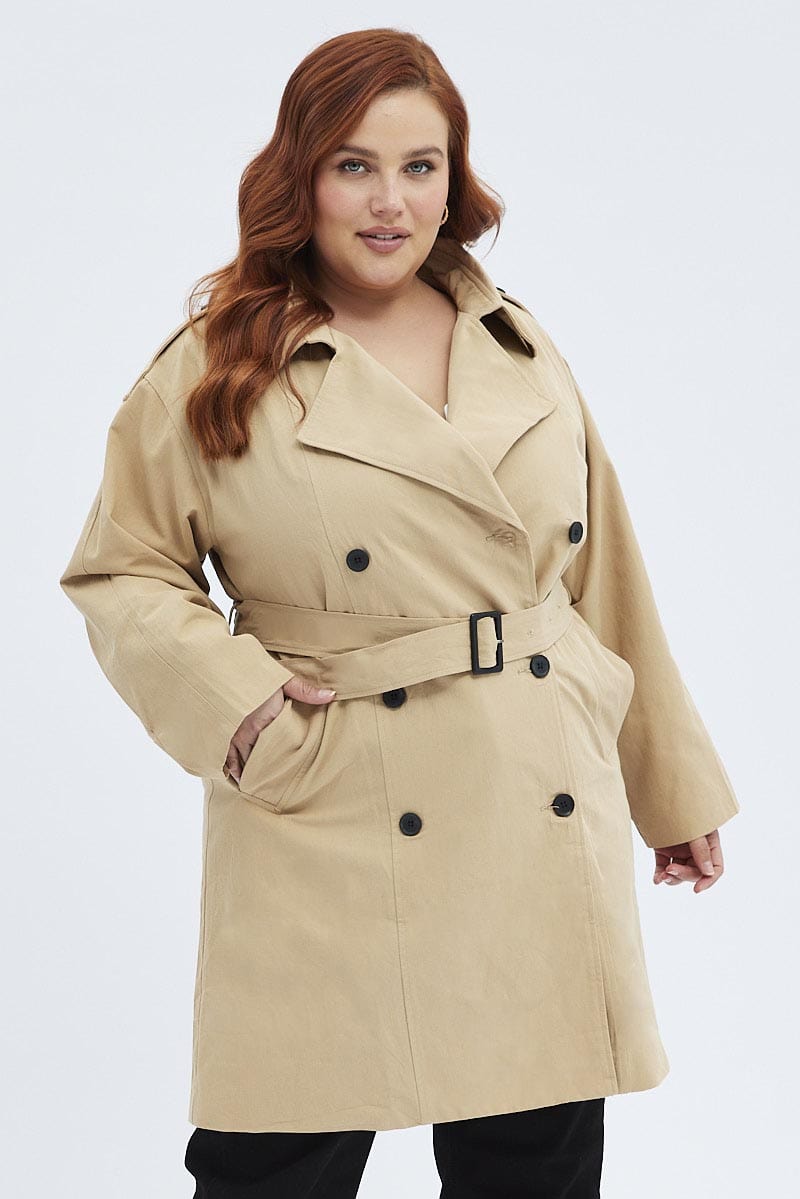 Camel Trench Coat Lined With Belt Mid Length for YouandAll Fashion