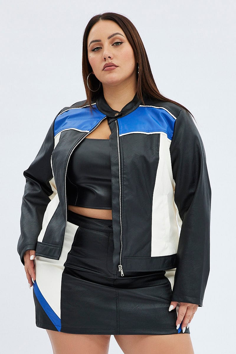Multi Racer Jacket Long Sleeve Faux Leather