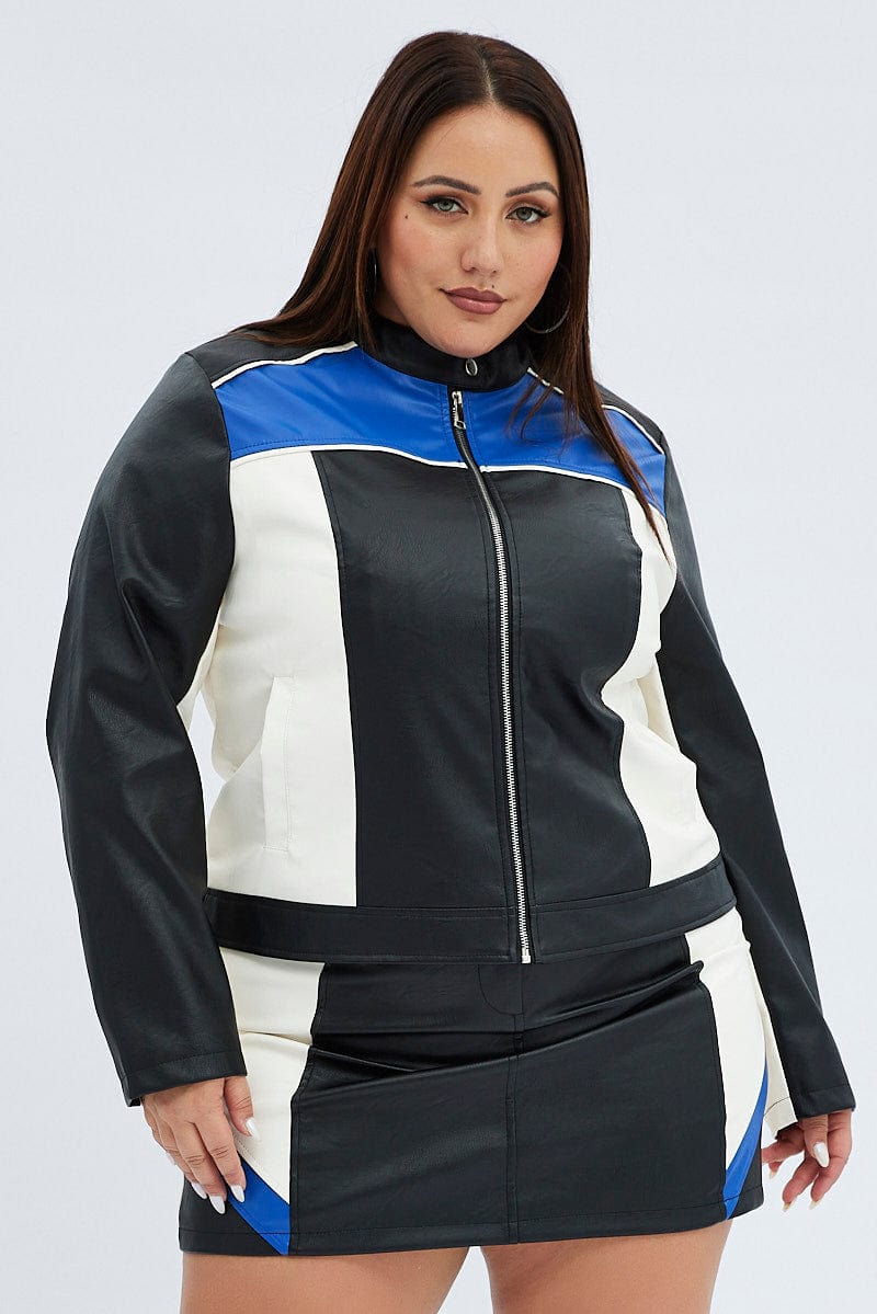Multi Racer Jacket Long Sleeve Faux Leather for YouandAll Fashion