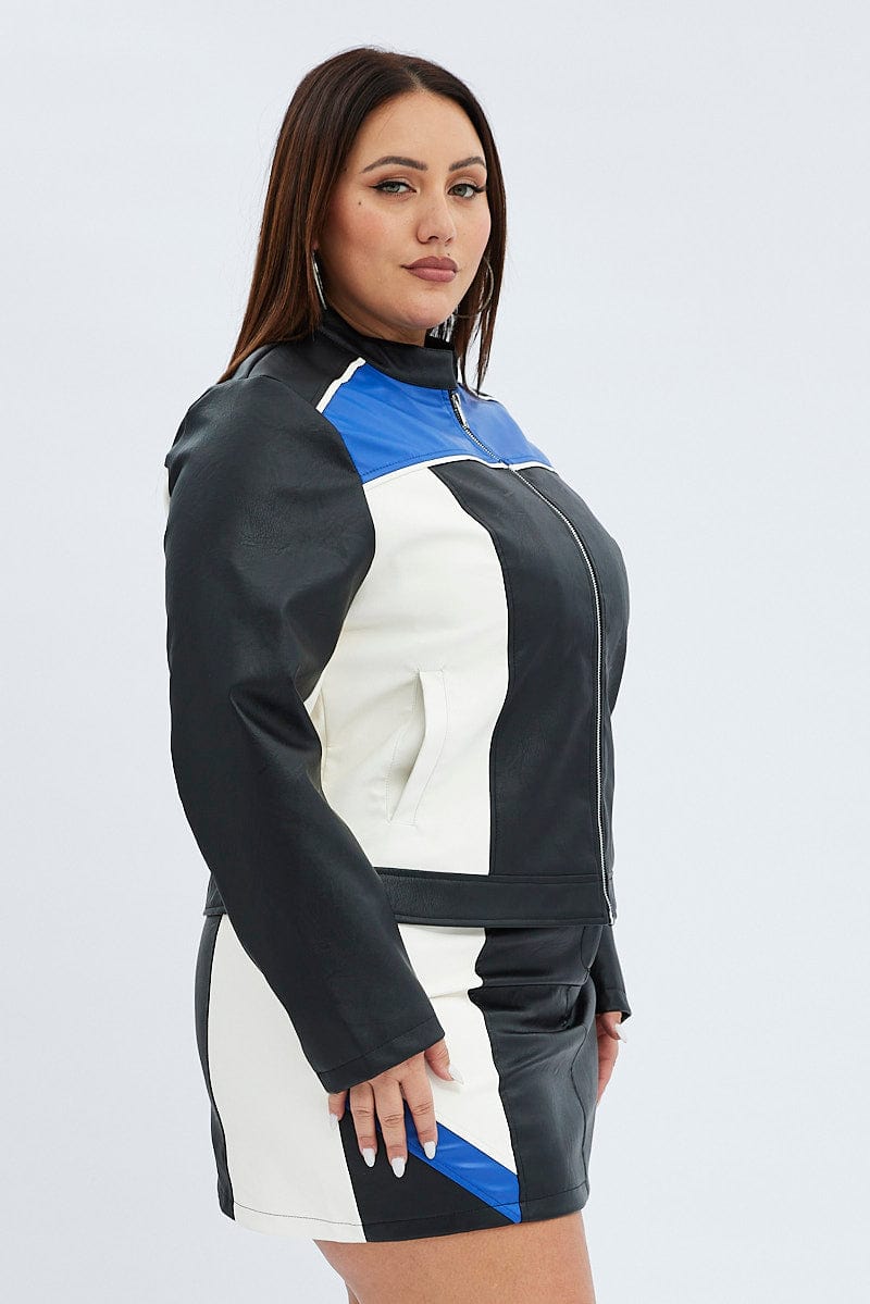 Multi Racer Jacket Long Sleeve Faux Leather for YouandAll Fashion