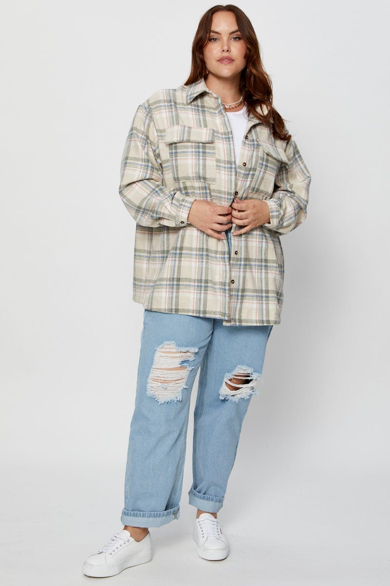 Check Shacket Long Sleeve Button Front For Women By You And All