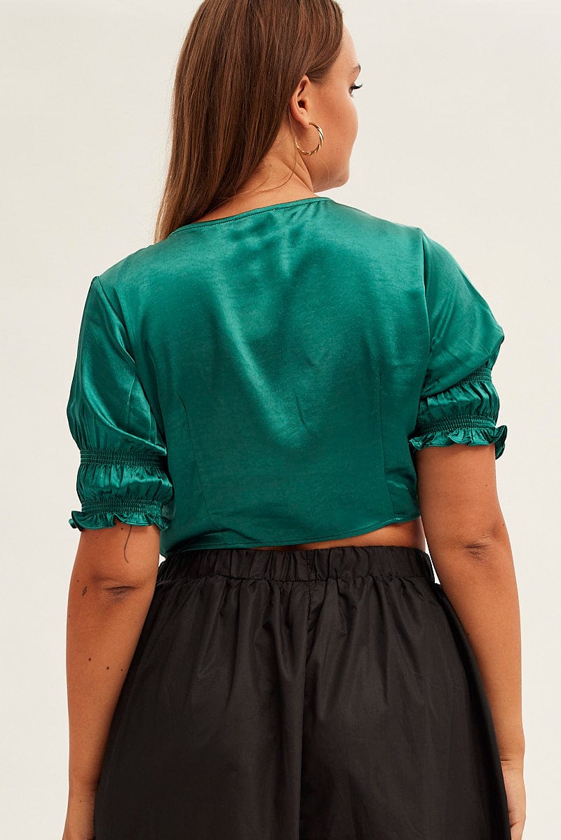 Green Tie Jacket Short Sleeve Bolero Satin for YouandAll Fashion