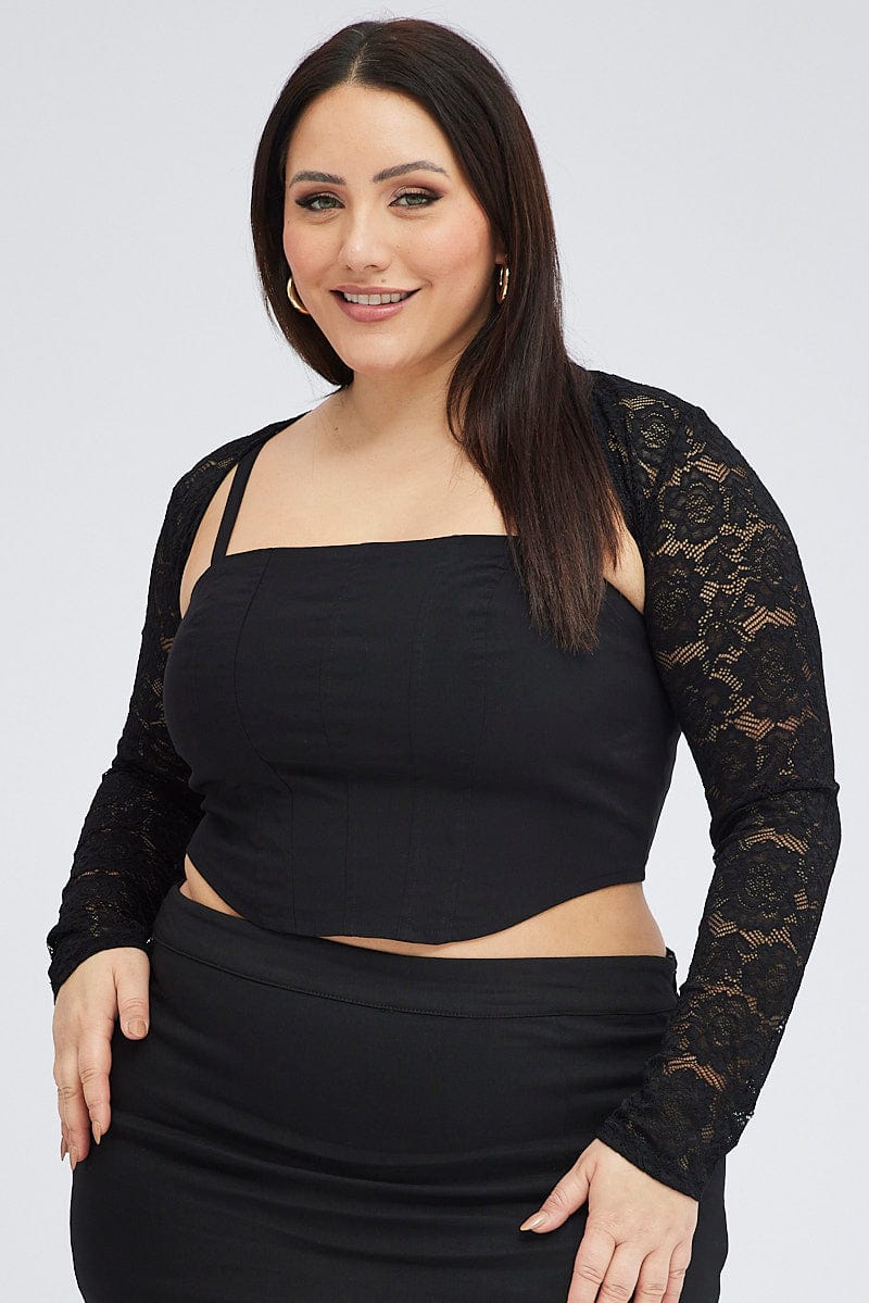 Black Lace Bolero Long Sleeve Crop Shrug for YouandAll Fashion