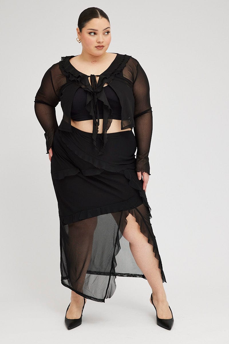 Black Bolero Frill Mesh Tie Front for YouandAll Fashion