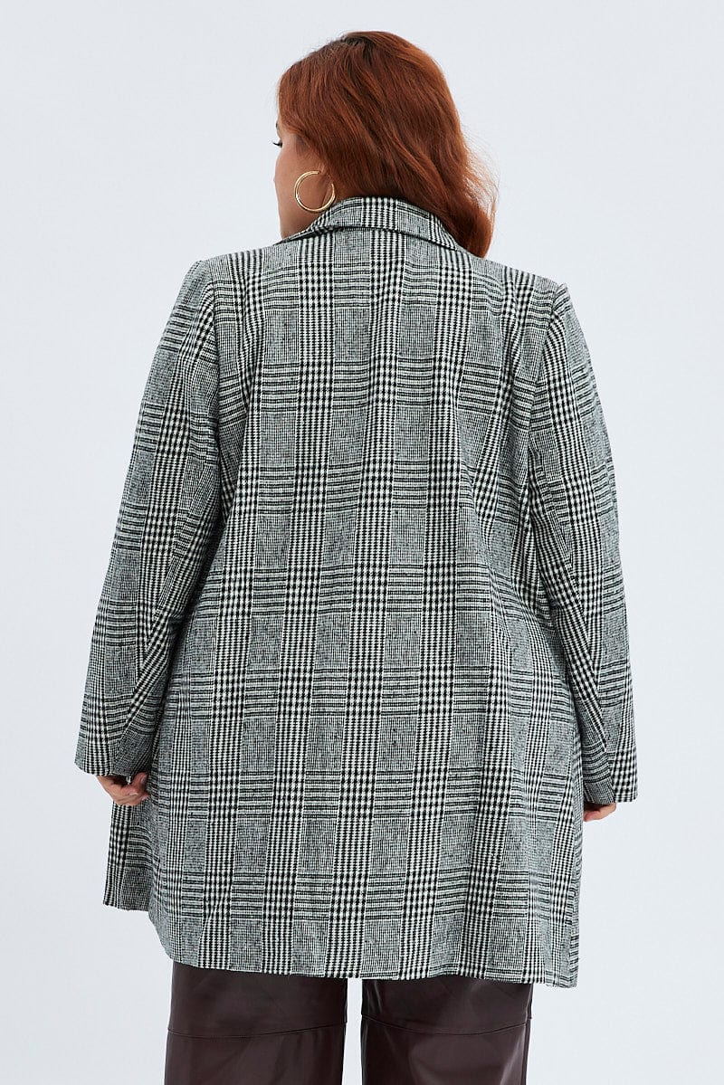 Black Check Longline Coat Lined for YouandAll Fashion