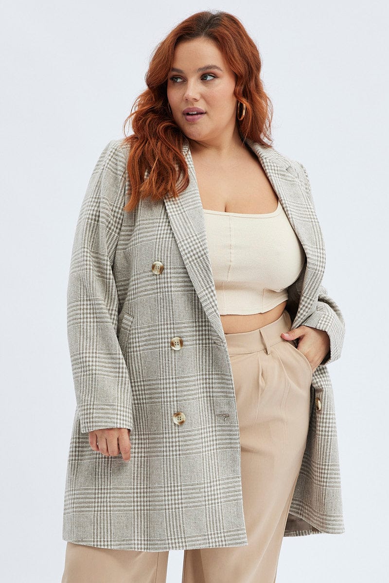Camel Check Longline Coat Lined for YouandAll Fashion
