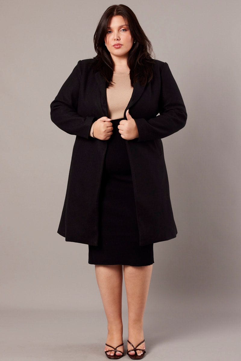 Black One Button Coat for YouandAll Fashion
