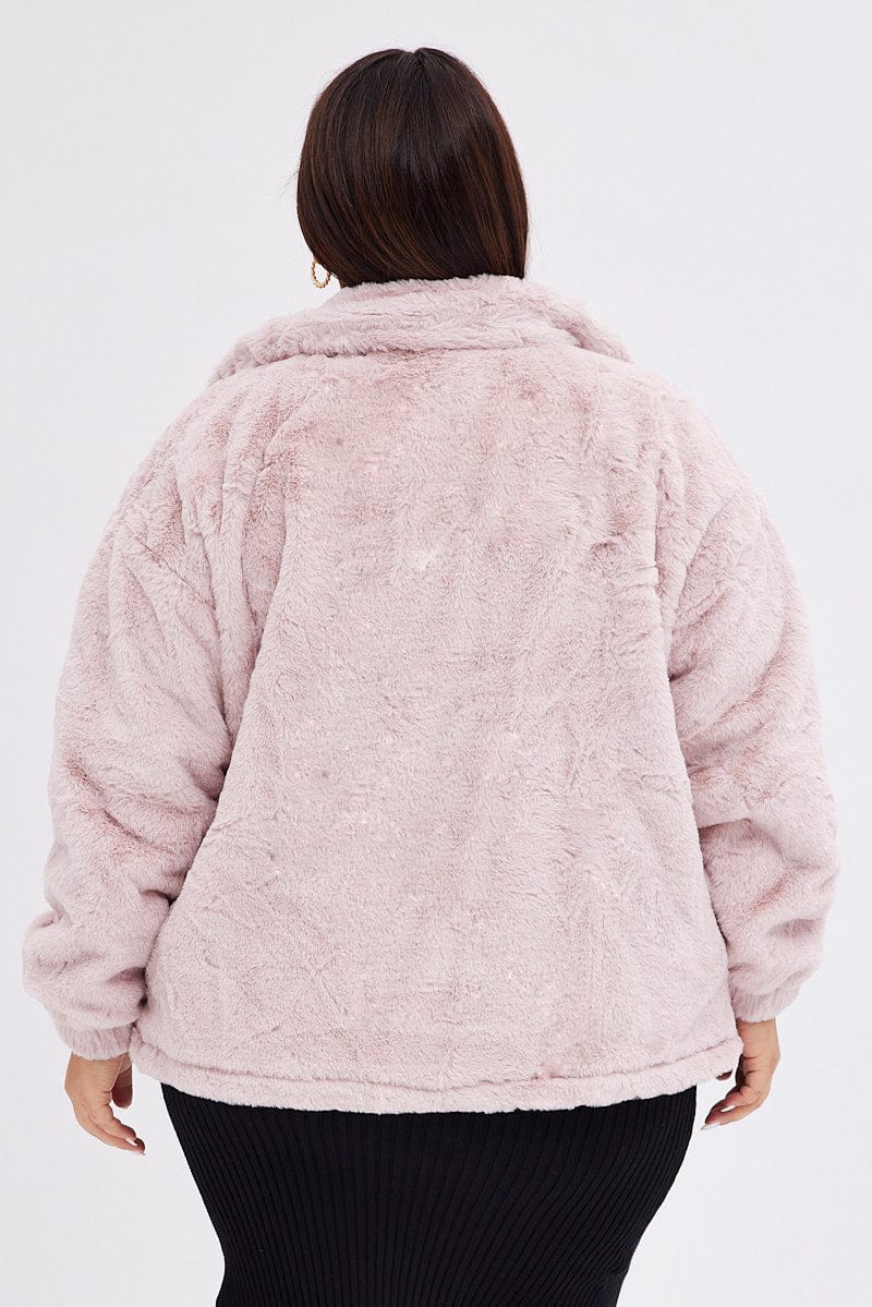 Pink Zip Jacket Lined Plush Faux Fur for YouandAll Fashion