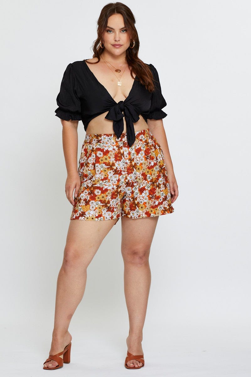 Black Crop Borelo Short Sleeve Tie Up For Women By You And All