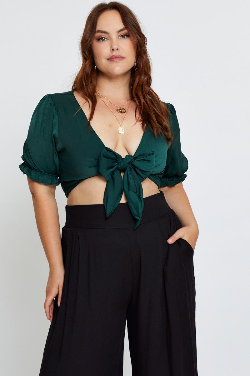 Black Crop Borelo Short Sleeve Tie Up For Women By You And All