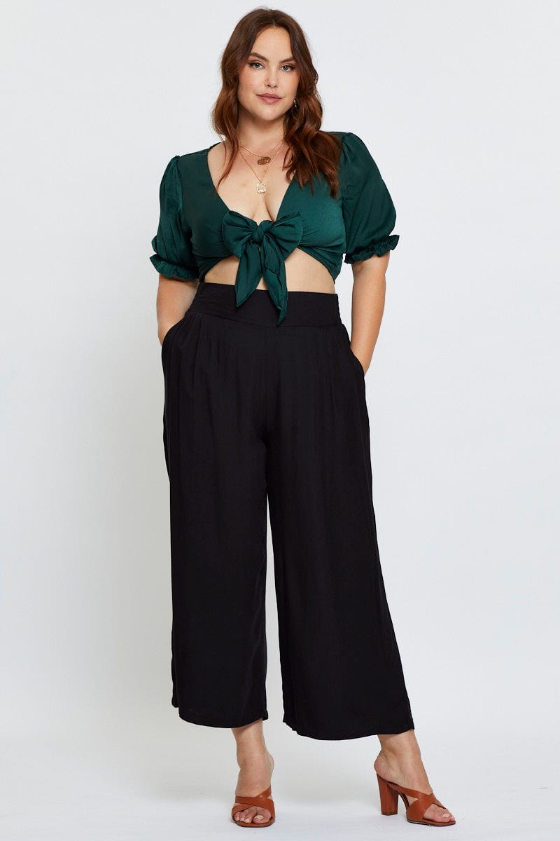 Black Crop Borelo Short Sleeve Tie Up For Women By You And All
