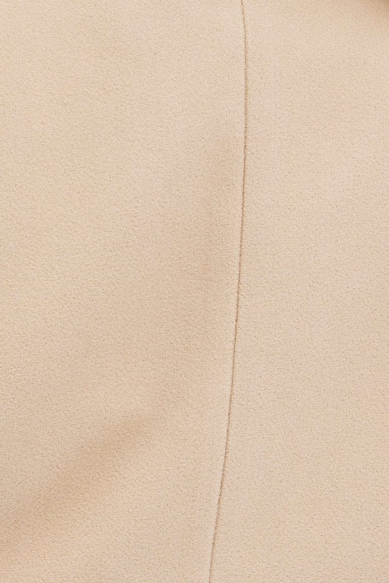 Beige Belted Coat Long Sleeve Button Front for YouandAll Fashion