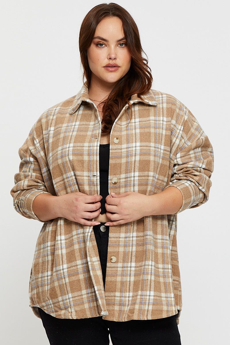Check Shacket Long Sleeve Button Front For Women By You And All