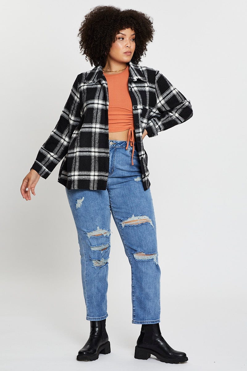 Check Long Sleeve Oversized Plaid Shacket For Women By You And All