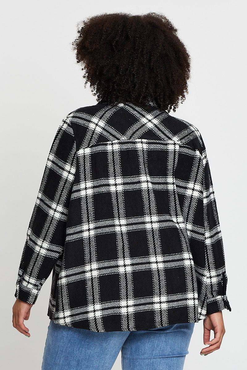 Check Long Sleeve Oversized Plaid Shacket For Women By You And All