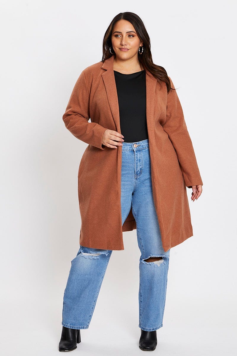 Camel Long Sleeve Camel Stretch Classic Coat For Women By You And All