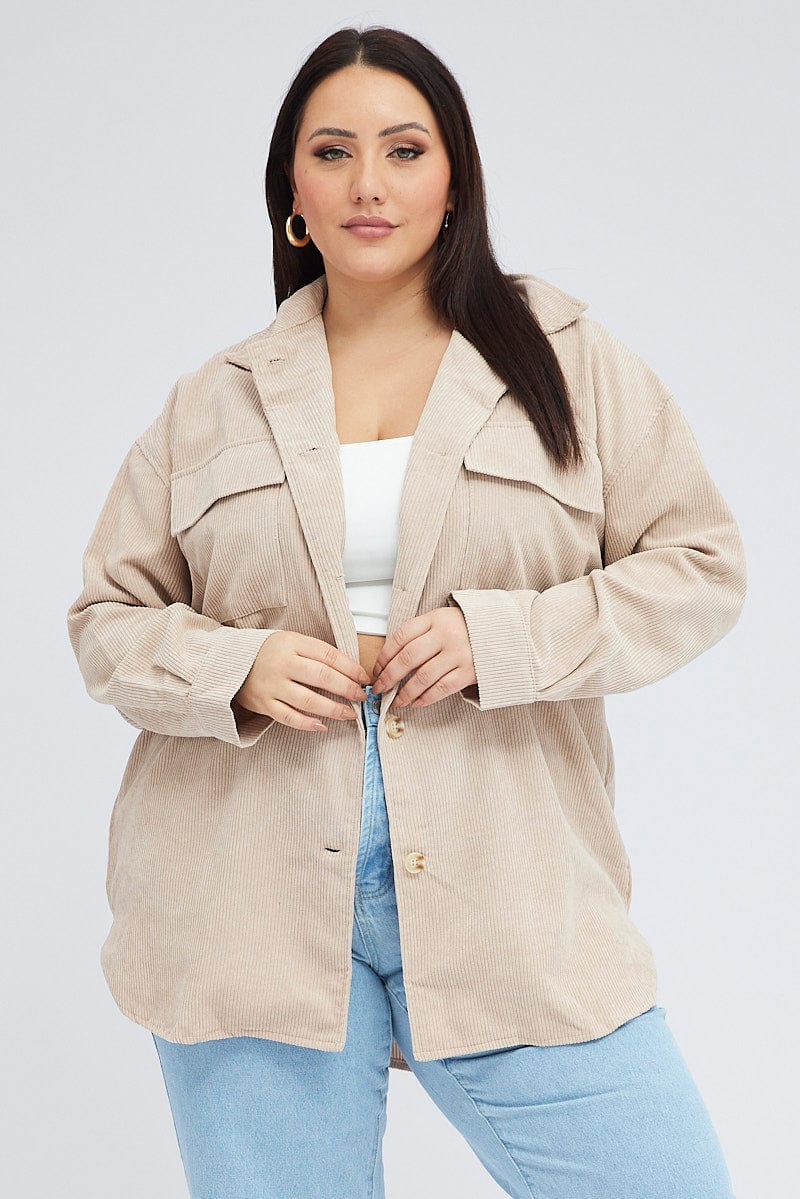 Brown Cord Shacket Oversized Long Sleeve for YouandAll Fashion