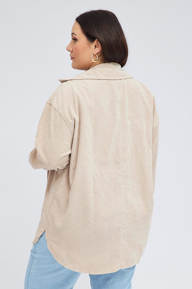 Brown Cord Shacket Oversized Long Sleeve for YouandAll Fashion