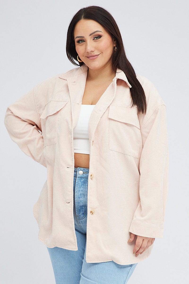 Pink Cord Shacket Oversized Long Sleeve for YouandAll Fashion