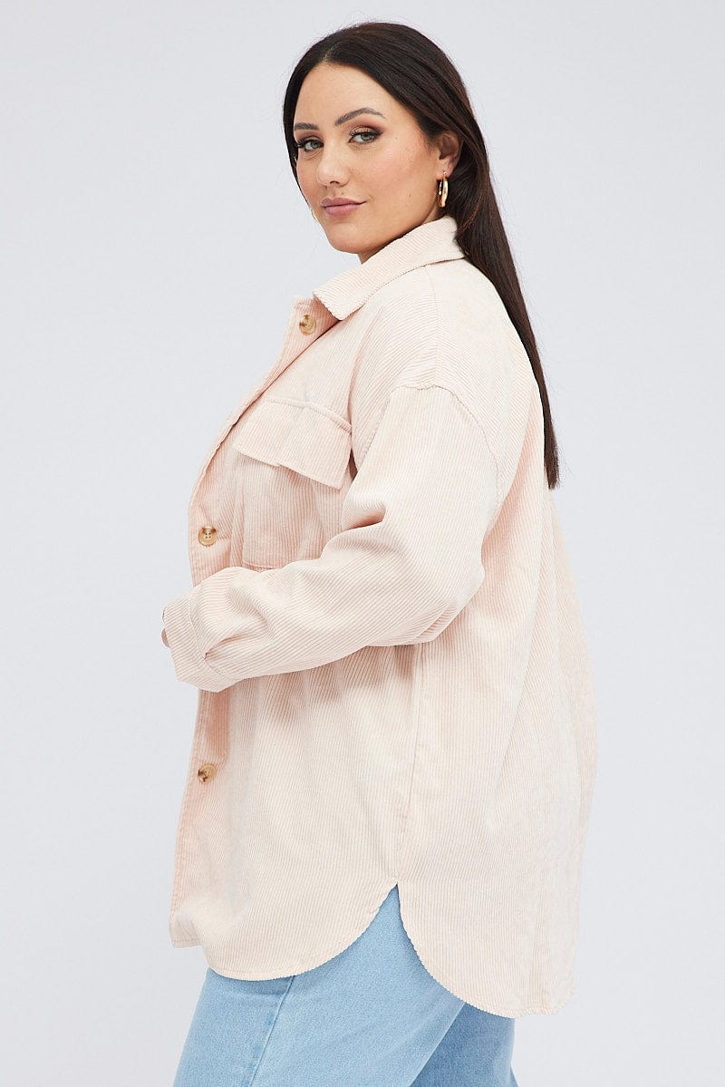 Pink Cord Shacket Oversized Long Sleeve for YouandAll Fashion