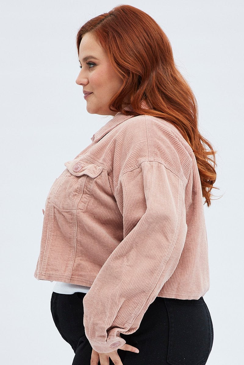 Pink Crop Jacket Corduroy Button Front You All