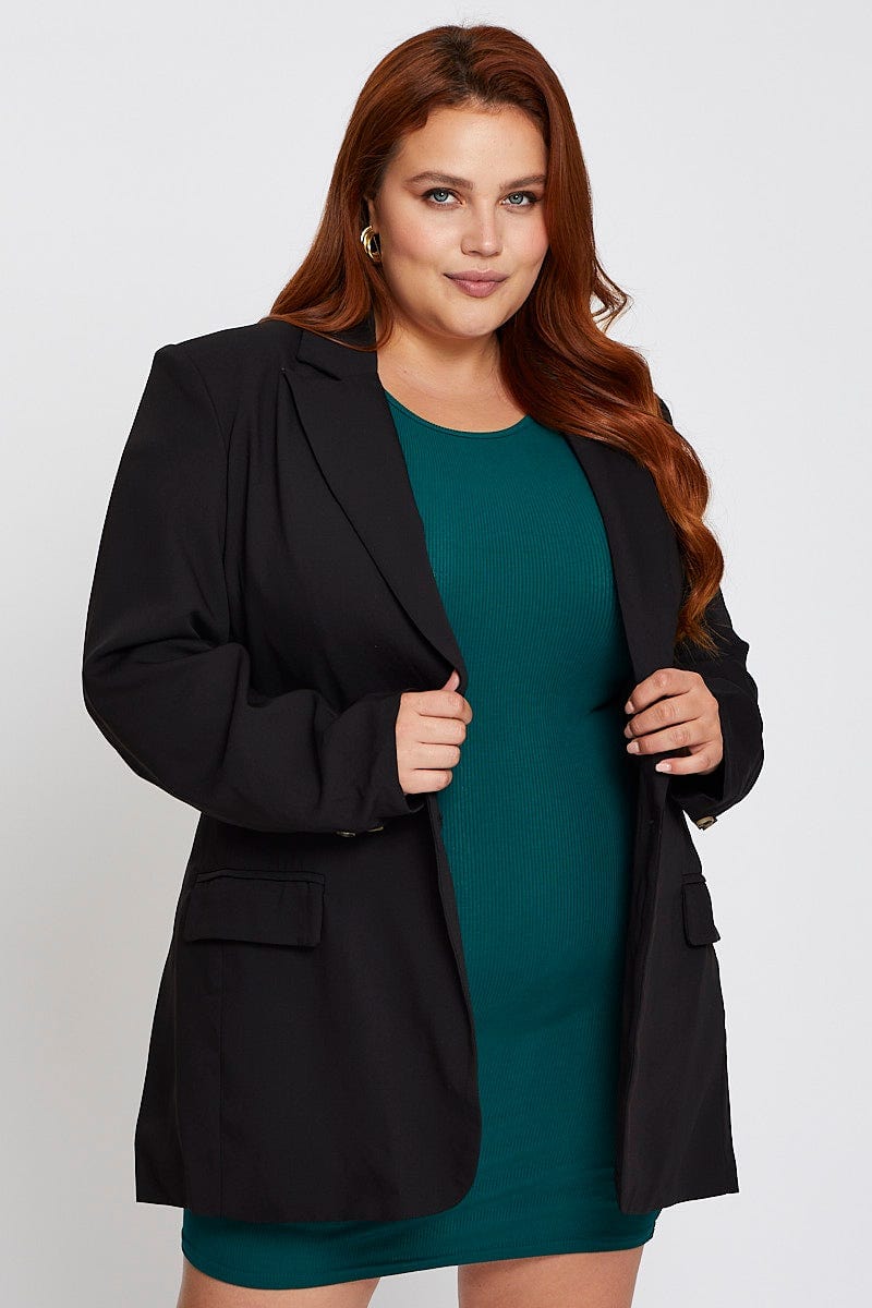 Black Long Sleeve Black One Button Blazer for Women by You and All