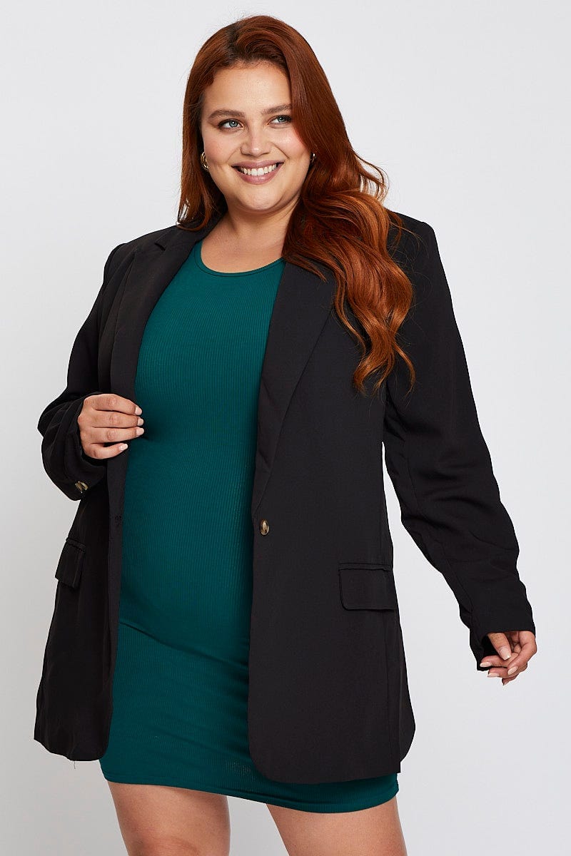 Black Long Sleeve Black One Button Blazer for Women by You and All