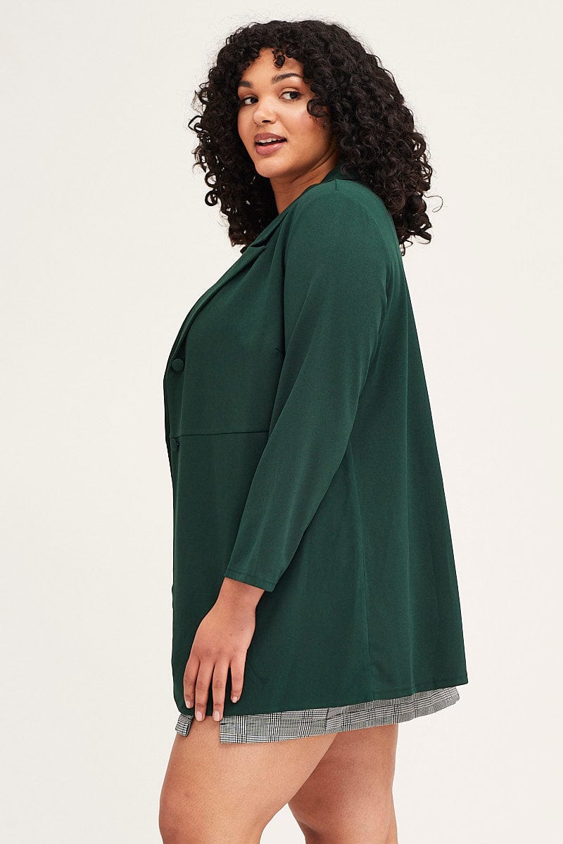Green Long Sleeve Stretch Blazer for Women by You + All
