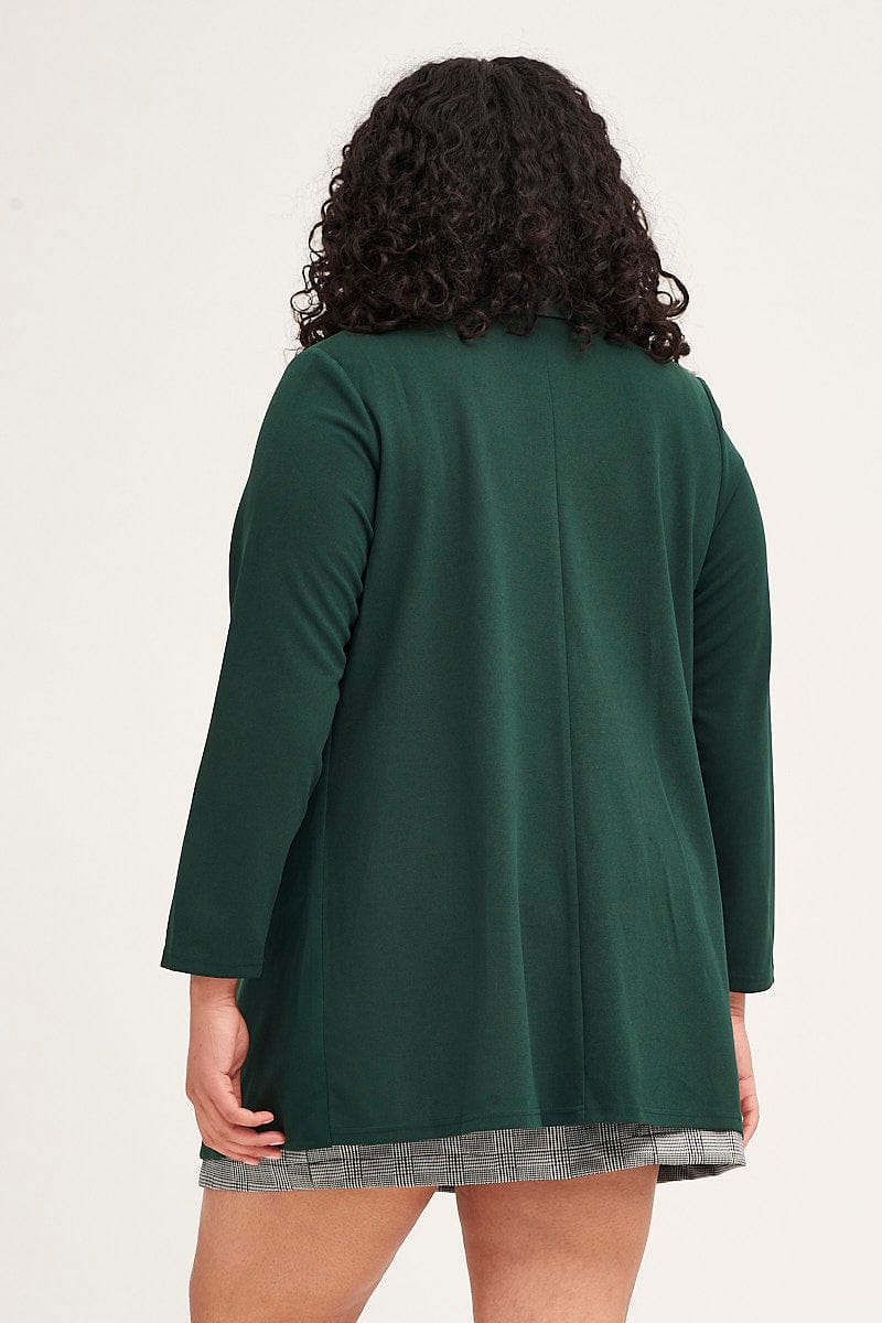 Green Long Sleeve Stretch Blazer for Women by You + All