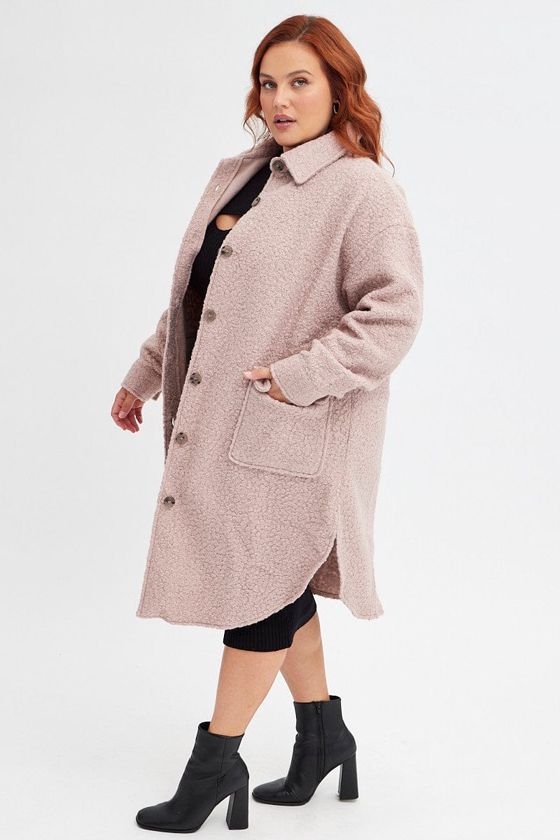 Camel Boucle Shacket Coat Longline for YouandAll Fashion