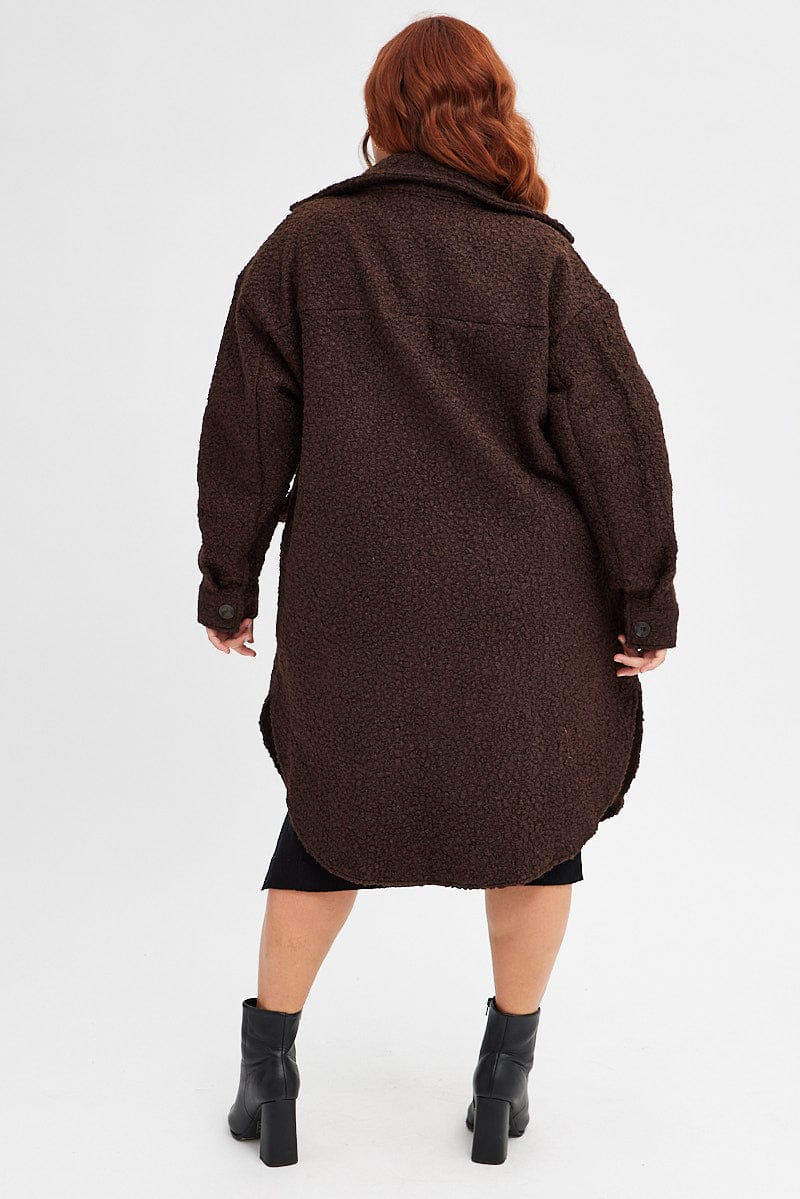 Brown Boucle Shacket Coat Longline for YouandAll Fashion