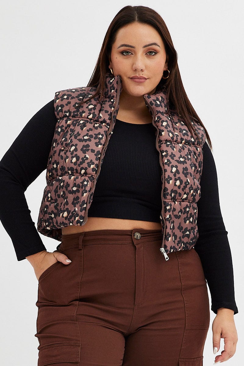 Animal print puffer vest sale