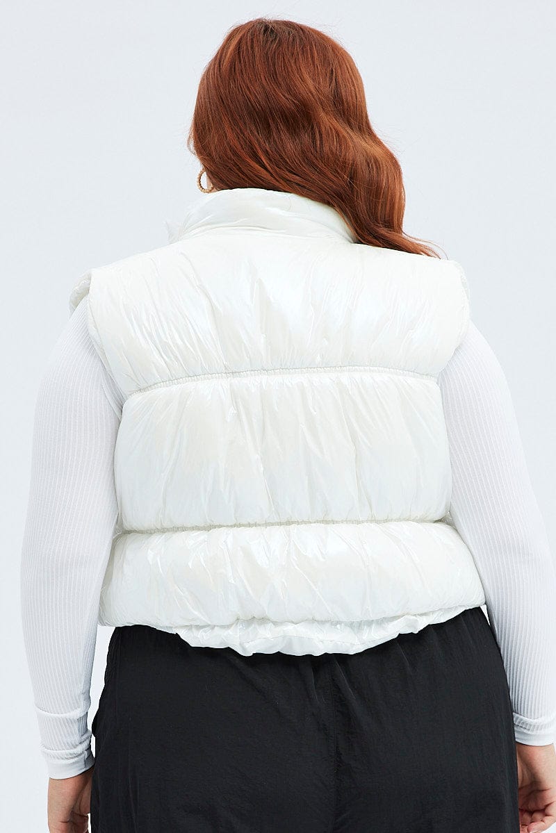 White Puffer Vest Sleeveless Shiny Crop for YouandAll Fashion