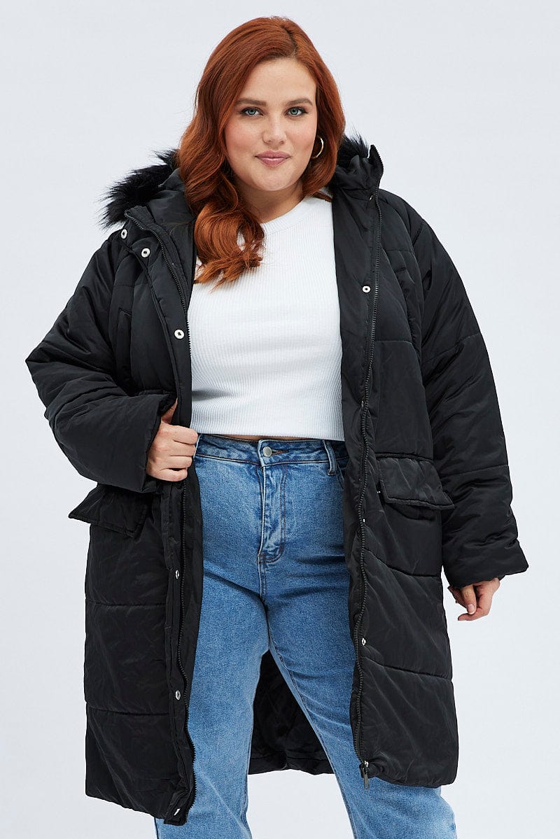 thumbnail image 2 of Women's Puffer Jacket With Fur Hood Cuff And Trim Grey – Styledup.co.uk 2 of 10