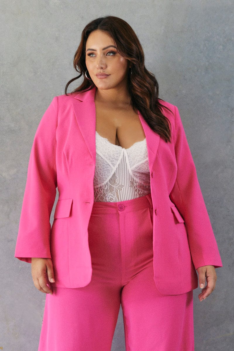 Pink Long Sleeve Blazer Two Button Lined for YouandAll Fashion
